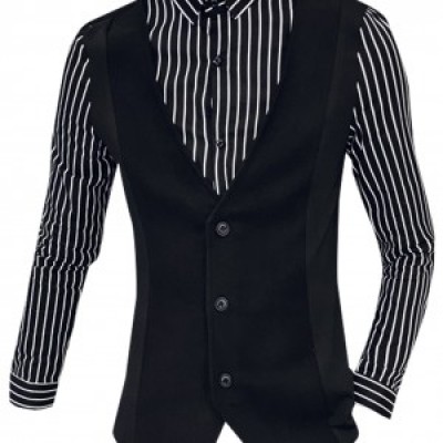 SKLS009 Custom Slim Striped Long Sleeve Shirt Men's Fake Two Piece Shirt Manufacturer front view